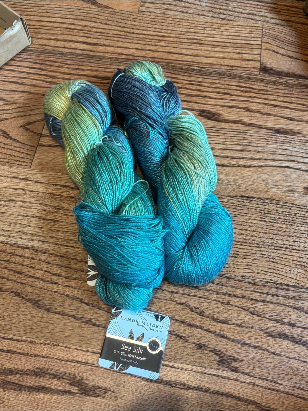 Hand Maiden Yarn Lot of 2 Sea Silk 70% Silk 30% Seacell Corsica Teal Fingering